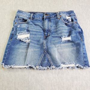 Tinseltown Skirt Womens 9/29 Blue Jean Distressed Denim